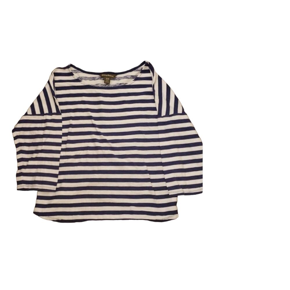 Tommy Bahama Crop Top Blue White Striped 3/4 Sleeve Size M